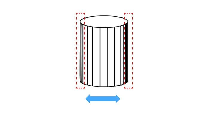 An ellipse with vertical stripes appears wider